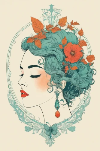 vintage woman,art deco woman,girl in a wreath,vintage girl,rose flower illustration,watercolor pin up,vintage flowers,orange blossom,wreath vector,art nouveau design,laurel wreath,vintage women,vintage floral,vintage illustration,art nouveau,vintage drawing,geisha girl,flora,digital illustration,blooming wreath,Illustration,Paper based,Paper Based 19