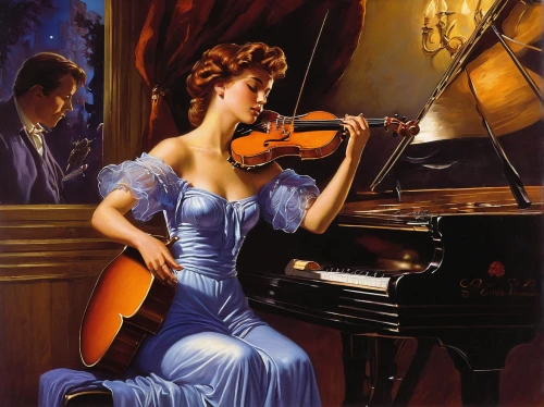woman playing violin,violinist,violin player,violin woman,violist,concerto for piano,woman playing,cellist,playing the violin,concertmaster,piano player,violin,pianist,musician,musicians,violinists,orchestra,symphony orchestra,classical,philharmonic orchestra,Illustration,American Style,American Style 07