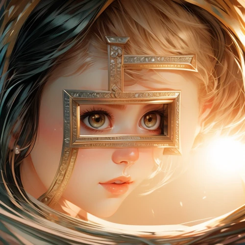 icon magnifying,fantasy portrait,mystical portrait of a girl,priestess,transistor,seven sorrows,sci fiction illustration,the eyes of god,illustrator,zodiac sign libra,3d fantasy,athena,frame illustration,gemini,zodiac sign gemini,golden eyes,mirror of souls,fantasy art,game illustration,world digital painting