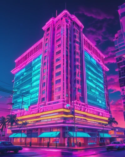 south beach,miami,hotel riviera,neon lights,neon light,honolulu,colorful city,largest hotel in dubai,fort lauderdale,pan pacific hotel,neon,80's design,neon coffee,neon sign,fantasy city,neon ghosts,hotels,neon tea,acapulco,80s,Conceptual Art,Sci-Fi,Sci-Fi 28