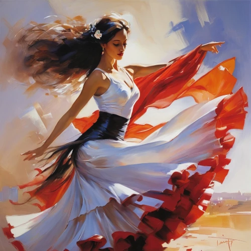 flamenco,dance with canvases,dancer,girl in a long dress,man in red dress,little girl in wind,latin dance,dance,art painting,twirl,winds,twirling,dancers,red cape,wind,windy,gracefulness,red sail,twirls,folk-dance,Conceptual Art,Oil color,Oil Color 03
