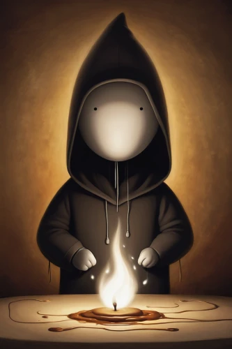 hooded man,flickering flame,matchstick man,candle wick,hooded,fire artist,game illustration,assassin,grimm reaper,burning candle,hoodie,reaper,candlemaker,grim reaper,saganaki,cooking salt,magician,chess piece,beekeeper's smoker,vigil,Illustration,Abstract Fantasy,Abstract Fantasy 22