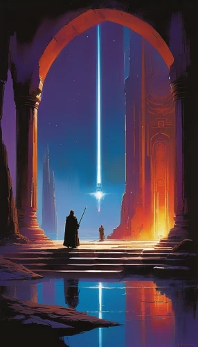 portal,hall of the fallen,pilgrimage,cg artwork,jedi,arc,fantasia,lightsaber,citadel,the pillar of light,atlantis,gateway,1986,futuristic landscape,temple fade,vast,eternal,orb,monks,the ruins of the,Conceptual Art,Sci-Fi,Sci-Fi 22