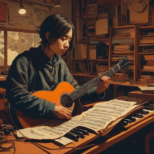 wooden instrument,dulcimer,psaltery,woman playing,composer,guitar easel,traditional korean musical instruments,string instrument,plucked string instrument,hammered dulcimer,composing,art bard,autoharp,traditional japanese musical instruments,ondes martenot,keyboard instrument,arpeggione,musician,nyckelharpa,charango,Illustration,Realistic Fantasy,Realistic Fantasy 12