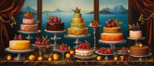 thirteen desserts,cake buffet,cake shop,birthday candle,pastry shop,petit gâteau,a cake,cake stand,confectioner,chocolate fountain,cake,pastry chef,candlemaker,the cake,wedding cakes,advent candles,candle wick,layer cake,party pastries,culinary art,Illustration,Realistic Fantasy,Realistic Fantasy 34