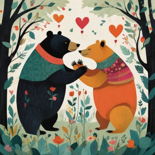 valentine bears,whimsical animals,bear cubs,forest animals,woodland animals,bears,fall animals,black bears,two hearts,pandas,cuddling bear,a heart for animals,the bears,warm heart,sweethearts,couple in love,greetting card,heart background,love in air,wolf couple,Illustration,Vector,Vector 08