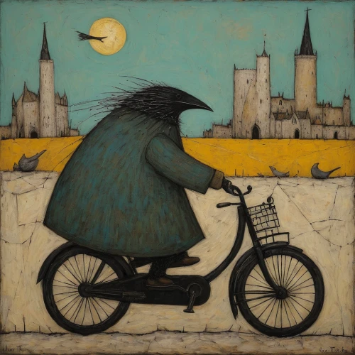 bicycling,cyclist,artistic cycling,bicycle ride,woman bicycle,bicycle,vincent van gough,velocipede,nocturnal bird,cycle,carol colman,bird painting,bicycle helmet,bicycles,city bike,janome chow,bicycle riding,folk art,andreas cross,cycling,Art,Artistic Painting,Artistic Painting 49