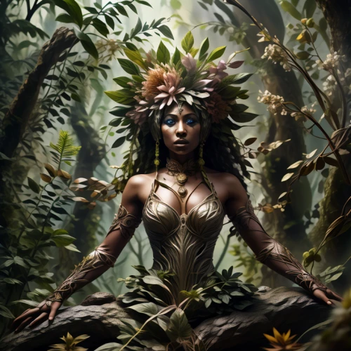 dryad,polynesian girl,the enchantress,faery,faerie,mother nature,elven flower,shamanic,tiger lily,fantasy art,poison ivy,polynesian,mother earth,fantasy portrait,flora,fae,druid,anahata,faun,hula