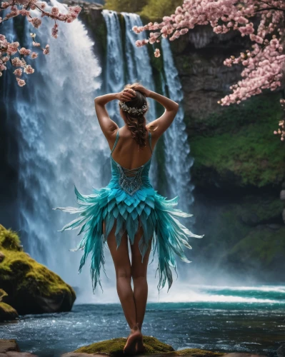 ballerina in the woods,hula,water nymph,fairy peacock,ballerina girl,ballet tutu,faerie,water fall,faery,waterfall,waterfalls,flower fairy,ballerina,fairy world,cascading,ballet dancer,dancer,green waterfall,fairy,fairy forest,Photography,General,Fantasy