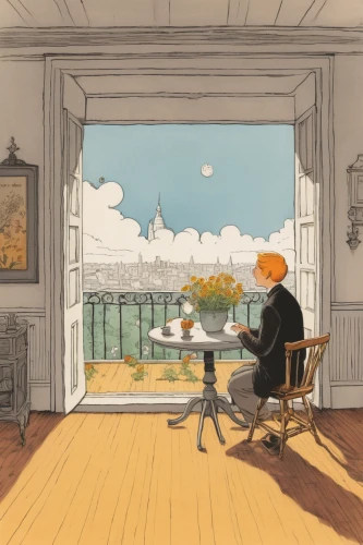 one autumn afternoon,window sill,windowsill,tearoom,window seat,dandelion hall,house silhouette,the autumn,an apartment,staying indoors,apartment,autumn morning,autumn day,autumn idyll,balcony,study room,orange blossom,paris balcony,bedroom window,study,Illustration,Black and White,Black and White 22