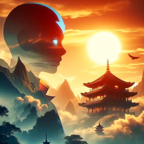 world digital painting,chinese clouds,chinese background,red sun,avatar,laser buddha mountain,chinese art,game illustration,japanese background,dusk background,asian vision,rising sun,sci fiction illustration,background image,buddhism,sun god,3d fantasy,cartoon video game background,theravada buddhism,shaolin kung fu