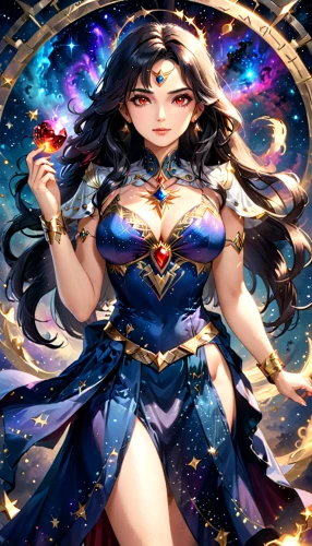 zodiac sign libra,goddess of justice,wonderwoman,ursa,zodiac sign gemini,fantasy woman,star mother,wonder woman,libra,sorceress,zodiac sign leo,luna,cg artwork,fairy galaxy,blue enchantress,constellation unicorn,fantasia,xiaochi,ursa major zodiac,aurora,Anime,Anime,General