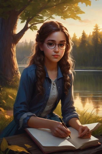 girl studying,mystical portrait of a girl,librarian,world digital painting,scholar,fantasy portrait,sci fiction illustration,portrait background,girl drawing,girl with tree,romantic portrait,cg artwork,game illustration,fantasy picture,author,little girl reading,child with a book,tutor,girl portrait,bunches of rowan,Conceptual Art,Fantasy,Fantasy 17