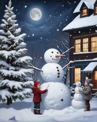 christmas snowy background,christmas scene,snow scene,christmas landscape,christmasbackground,christmas banner,christmas snowman,christmas snow,christmas wallpaper,christmas background,christmas motif,snowmen,christmas night,winter background,knitted christmas background,snow ball,christmas story,santa and girl,christmas decoration,christmas snowflake banner,Illustration,Realistic Fantasy,Realistic Fantasy 07