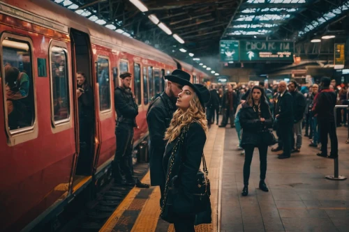 the girl at the station,london underground,travel woman,waverley,long-distance train,red coat,hogwarts express,blonde woman,red heart on railway,train,the blonde photographer,girl wearing hat,bowler hat,the train,last train,train way,train of thought,trains,disused trains,train ride,Photography,General,Fantasy