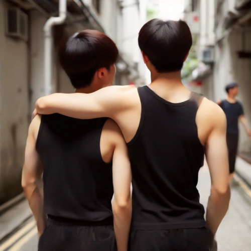 kimjongilia,shoulder length,sope,gay couple,shoulder,hand in hand,so in-guk,shoulder pain,couple,couple silhouette,sleeveless shirt,connective back,gay love,gangneoung,young couple,arms,physical distance,boyfriends,partnerlook,muscle angle