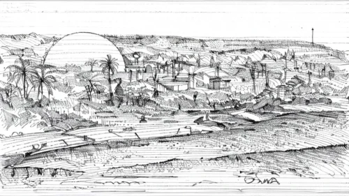 landscape plan,karst landscape,robert duncanson,maya city,destroyed city,ancient city,maya civilization,cartography,encarte,lithograph,genesis land in jerusalem,pueblo,plan,biome,constantinople,palatine hill,panoramic landscape,landscape,medina,futuristic landscape,Design Sketch,Design Sketch,Hand-drawn Line Art