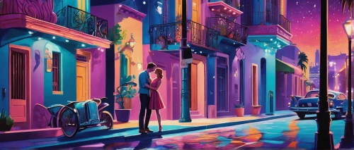 colorful city,new orleans,neon candies,night scene,colorful light,world digital painting,neon lights,colored lights,riad,saturated colors,neon colors,street lamps,neon ghosts,neon light,background colorful,street lights,colorful life,guanajuato,street scene,havana,Illustration,Abstract Fantasy,Abstract Fantasy 13