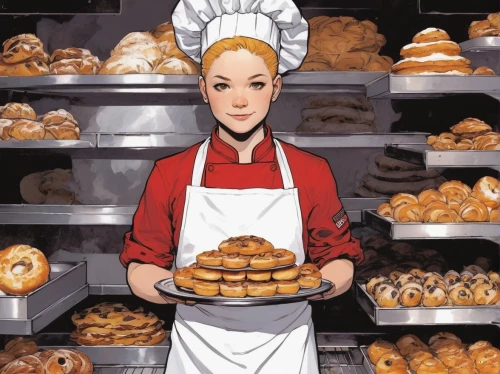 donut illustration,bakery,pastry chef,viennoiserie,pastries,pastry shop,choux pastry,zeppole,currant buns,sufganiyah,cooking book cover,choux,paris-brest,pan dulce,kanelbullar,danish pastry,cream puffs,freshly baked buns,pâtisserie,woman holding pie,Illustration,American Style,American Style 06