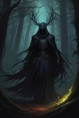 grimm reaper,forest dark,undead warlock,haunted forest,dark elf,black forest,dark-type,the witch,dark art,dodge warlock,wraith,black shepherd,black raven,druid,angel of death,druids,forest man,death god,dance of death,black warrior,Conceptual Art,Fantasy,Fantasy 17