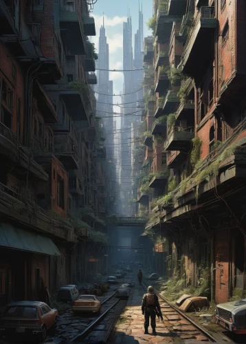 shanghai,kowloon city,kowloon,cityscape,post-apocalyptic landscape,slums,urbanization,alleyway,post apocalyptic,destroyed city,urban landscape,city scape,dystopian,high rises,slum,ancient city,tall buildings,cyberpunk,narrow street,high-rises,Conceptual Art,Sci-Fi,Sci-Fi 21