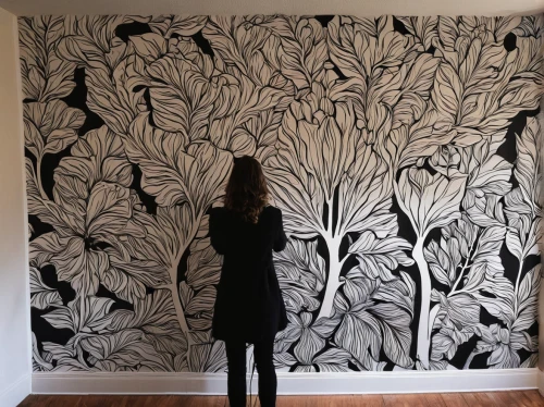 flower wall en,wall painting,flower painting,mural,wall paint,meticulous painting,botanical print,leaf drawing,paper art,flower art,botanical line art,wall panel,wall decoration,chrysanthemum exhibition,wall art,flower drawing,wall plaster,tapestry,painting pattern,painted wall,Illustration,Black and White,Black and White 02
