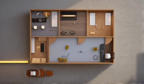 an apartment,apartment,shared apartment,wooden mockup,kitchenette,cupboard,flat lay,wooden desk,modern office,office desk,kitchen design,floorplan home,modern room,room divider,apartment house,sideboard,storage cabinet,workbench,compartments,writing desk,Photography,General,Realistic