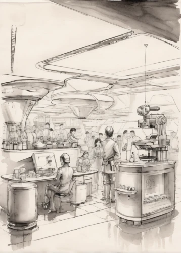 retro diner,teacups,soda fountain,grilled food sketches,food court,pioneer 10,bakery,food line art,vintage drawing,big kitchen,the coffee shop,atomic age,ice cream parlor,pastry shop,star kitchen,kitchen shop,diner,chefs kitchen,cafe,cafeteria,Illustration,Paper based,Paper Based 30