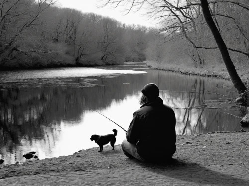 ritriver and the cat,boy and dog,girl on the river,fisher,raven river,fly fishing,casting (fishing),angling,peacefulness,fisherman,fishing,girl with dog,ice fishing,contemplation,people fishing,tranquility,contemplative,solitude,waiting for fish,outdoor life,Conceptual Art,Graffiti Art,Graffiti Art 11