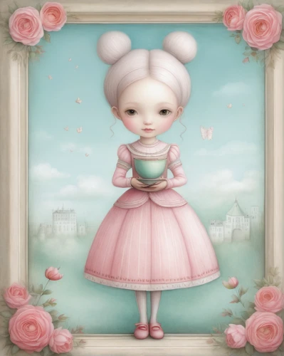 eglantine,rosa 'the fairy,tea rose,rosa ' the fairy,peony frame,porcelain rose,confectioner,fairy tale character,stylized macaron,painter doll,teacup,peony pink,apple-rose,soft pastel,doll kitchen,cupcake background,little girl fairy,sky rose,rosa,rose frame,Illustration,Abstract Fantasy,Abstract Fantasy 06