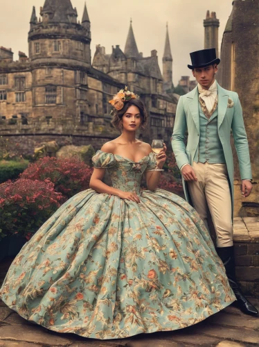 the victorian era,victorian fashion,ball gown,prince and princess,vintage man and woman,jane austen,royalty,cinderella,beautiful couple,victorian style,vanity fair,formal wear,costume design,a fairy tale,fairytale characters,wedding photo,vintage fashion,formal attire,fairy tale,hoopskirt,Art,Classical Oil Painting,Classical Oil Painting 39