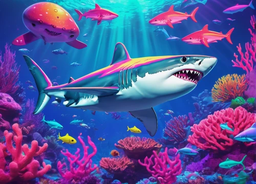 underwater background,underwater world,aquarium decor,great white shark,shark,sea life underwater,sea animal,marine animal,aquarium,requiem shark,underwater fish,aquarium inhabitants,bull shark,3d background,tiger shark,sea animals,sharks,underwater landscape,ocean underwater,sea-life,Conceptual Art,Sci-Fi,Sci-Fi 28