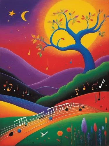 celtic tree,musical background,colorful tree of life,musicians,folk music,musical notes,musical ensemble,music notes,star winds,musical instruments,treble clef,music cd,musician,music note,string instruments,cd cover,motif,orange tree,music instruments,carol colman,Art,Artistic Painting,Artistic Painting 26