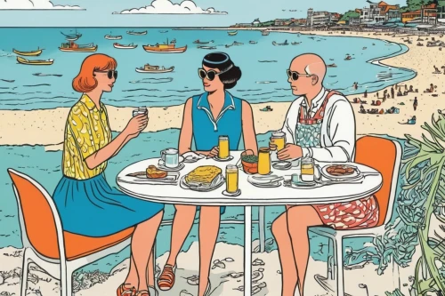 beach restaurant,copacabana,beach bar,mamaia,people on beach,coloring for adults,lido di ostia,aperitif,summer clip art,beach chairs,the balearics,beach furniture,beach goers,turkey tourism,seaside resort,coney island,the hotel beach,viareggio,seaside,bondi beach,Illustration,American Style,American Style 15