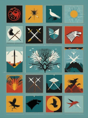 set of icons,weather flags,icon set,crown icons,leaf icons,animal icons,chess icons,the order of the fields,fairy tale icons,symbols,map icon,wind rose,flags and pennants,japanese icons,tribal arrows,heraldry,game of thrones,systems icons,runes,collected game assets,Illustration,Vector,Vector 13