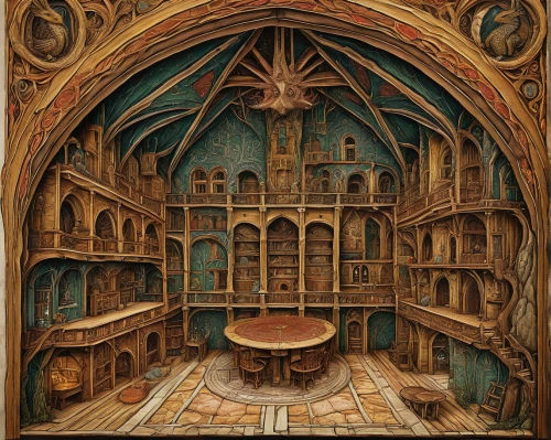 panopticon,medieval architecture,labyrinth,chamber,middle ages,apothecary,hall of the fallen,portcullis,medieval,dungeon,compartment,cistern,castle of the corvin,fantasy art,the threshold of the house,medieval hourglass,sistine chapel,ornate room,mechanical puzzle,escher,Art,Classical Oil Painting,Classical Oil Painting 28