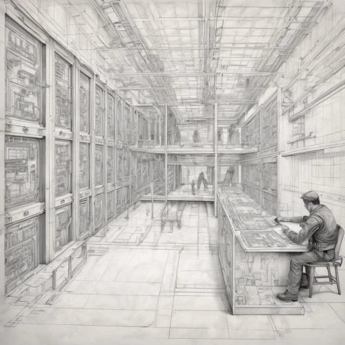 frame drawing,athens art school,panopticon,lecture hall,drawing course,pencil drawings,chemical laboratory,national archives,laboratory,louvre,sheet drawing,pencil and paper,prison,technical drawing,arbitrary confinement,louvre museum,watchmaker,vintage drawing,pencil art,british museum,Illustration,Black and White,Black and White 30