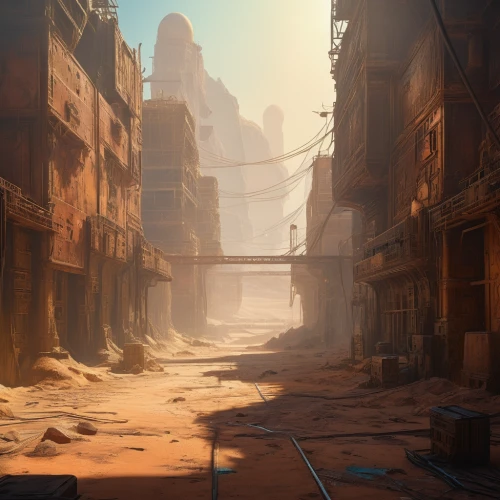 ancient city,alleyway,sandstorm,post-apocalyptic landscape,petra,destroyed city,karnak,souk,world digital painting,wasteland,post apocalyptic,alley,concept art,ghost town,street canyon,narrow street,slums,riad,cairo,backgrounds,Conceptual Art,Fantasy,Fantasy 05
