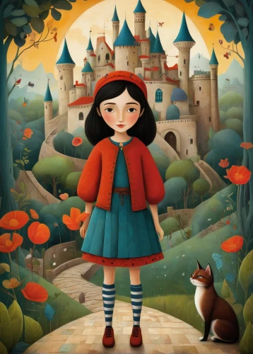 little red riding hood,fairy tale character,girl with dog,red riding hood,fairy tale,girl with tree,fairytale characters,girl in the garden,wonderland,children's fairy tale,fairy tale icons,kids illustration,dream world,red coat,fantasy portrait,little girl in wind,a fairy tale,world digital painting,fairy tales,fairy world,Art,Artistic Painting,Artistic Painting 29