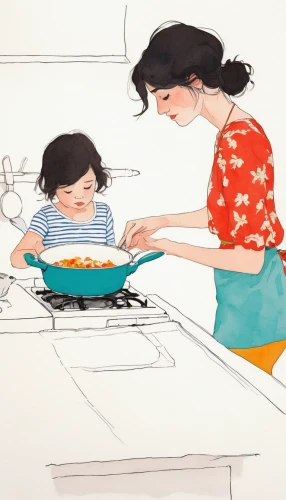 kids illustration,cooking,cooking book cover,girl in the kitchen,domestic life,cooking vegetables,red cooking,cooking show,food and cooking,hands holding plate,food preparation,stir frying,making food,domestic,kitchen work,children drawing,home learning,cooking plantain,cooks,coloring,Illustration,Paper based,Paper Based 19