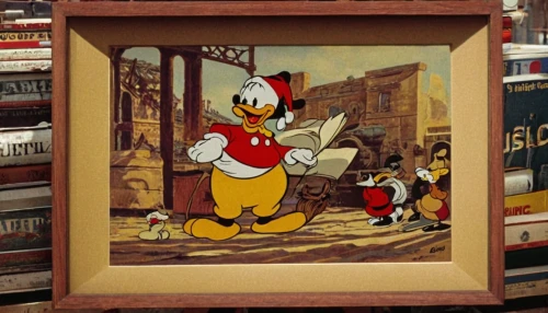 donald duck,retro frame,bird frame,donald,tin sign,comic frame,pinocchio,vintage background,geppetto,gold frame,christmas frame,enamel sign,old frame,cartoon video game background,mickey mause,photograph album,the duck,beautiful frame,vintage art,fire screen,Illustration,Retro,Retro 18
