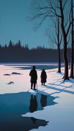 ice fishing,winter landscape,winter background,winter lake,frozen lake,backwater,night scene,snow scene,the cold season,in the winter,winter dream,winters,evening lake,blue painting,winter,two jack lake,fishermen,hard winter,blue hour,early winter,Conceptual Art,Daily,Daily 29