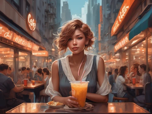 world digital painting,woman at cafe,bubble tea,street cafe,woman with ice-cream,bangkok,digital painting,hong kong cuisine,shanghai,girl with bread-and-butter,woman drinking coffee,bun cha,paris cafe,city ​​portrait,vietnamese woman,neon coffee,laksa,transistor,japanese woman,han thom,Conceptual Art,Fantasy,Fantasy 01