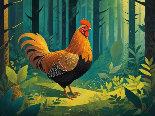 bird illustration,forest animal,portrait of a hen,vintage rooster,cockerel,chicken 65,hen,rooster,vector illustration,game illustration,bantam,fowl,chicken,digital illustration,bird painting,landfowl,the chicken,chicken bird,forest background,digital painting,Conceptual Art,Daily,Daily 20