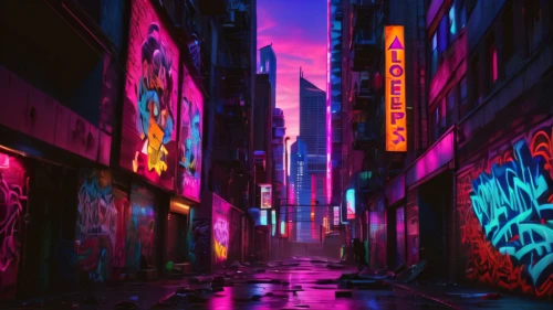 colorful city,cyberpunk,neon lights,neon arrows,tokyo city,alleyway,alley,neon,neon light,cityscape,tokyo,urban,vapor,shinjuku,aesthetic,dusk,fantasy city,dusk background,ultraviolet,hong kong,Conceptual Art,Sci-Fi,Sci-Fi 26