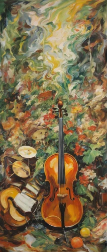 violoncello,cello,string instruments,music instruments on table,mandolin,stringed instrument,violin,violone,string instrument,bouzouki,plucked string instruments,violins,musical instrument,bass violin,bowed string instrument,music instruments,musical instruments,painted guitar,plucked string instrument,orchestra,Conceptual Art,Oil color,Oil Color 18