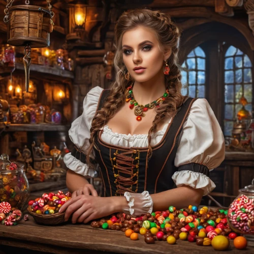 barmaid,colorful sorbian easter eggs,confectioner,russian folk style,confectionery,brandy shop,delicious confectionery,oktoberfest,candy store,candies,shopkeeper,oktoberfest celebrations,french confectionery,candy cauldron,eastern european food,oktoberfest background,ukrainian,chocolatier,candy shop,bavarian,Photography,General,Fantasy