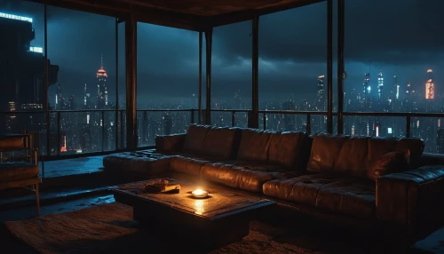 apartment lounge,penthouse apartment,sky apartment,livingroom,living room,apartment,an apartment,cityscape,evening atmosphere,lounge,high rise,atmosphere,sitting room,atmospheric,night lights,cyberpunk,modern room,cinematic,above the city,night scene,Photography,General,Realistic