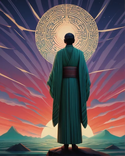 cosmos,viewing dune,buddha,monk,buddha focus,astral traveler,dune,the wanderer,sun god,laser buddha mountain,enlightenment,cosmos wind,transcendence,connectedness,rising sun,global oneness,wanderer,theravada buddhism,bodhisattva,prophet,Art,Artistic Painting,Artistic Painting 08