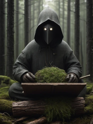 hooded man,forest man,woodsman,grimm reaper,the witch,digital compositing,forager,the wanderer,cg artwork,photo manipulation,cloak,bushcraft,sci fiction illustration,druids,mystery book cover,world digital painting,the forest fell,aaa,fantasy picture,play escape game live and win,Illustration,Realistic Fantasy,Realistic Fantasy 17